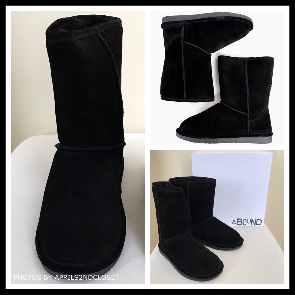 BLACK SUEDE SHEARLING LINED BOOTS BOOTIES - Picture 3 of 8